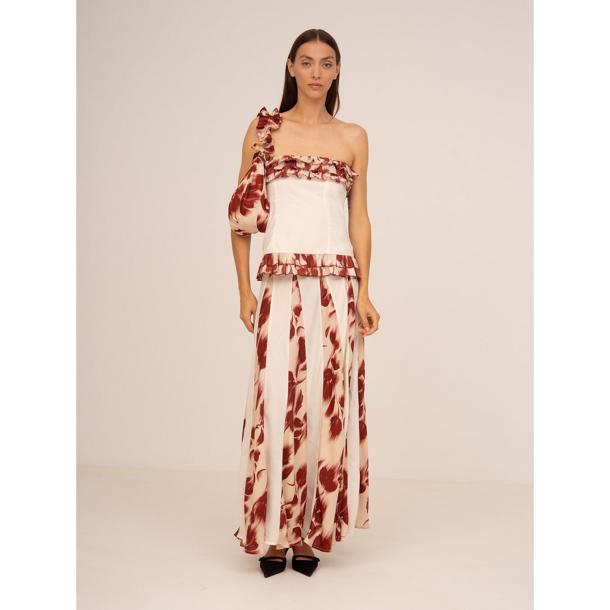 Top rosso con stampa floreale Noctis