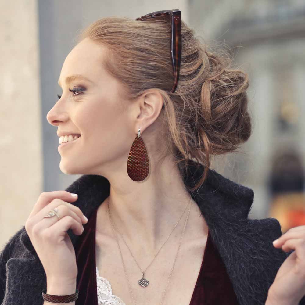 Leren oorbellen 'Drops of Joy', Rocking Red