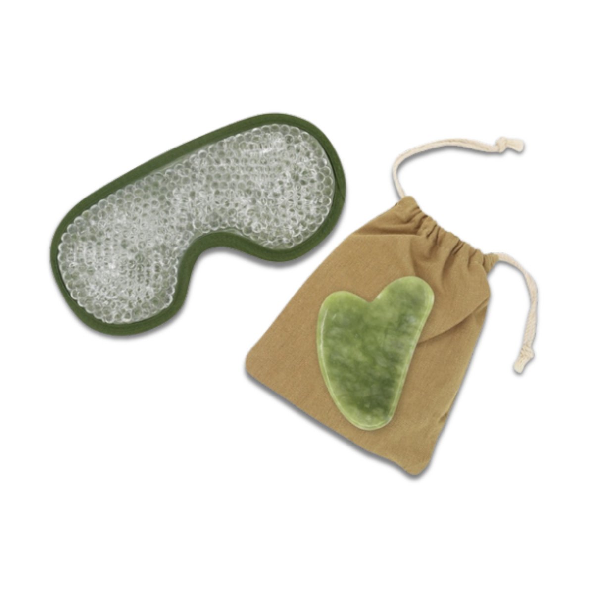 Zestaw i maska ​​na oczy z zielonego jadeitu Gua Sha - Termoterapia - Niezbędne akcesoria kosmetyczne - Kamień naturalny - Narzędzie do podnoszenia