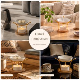 Simplicity Series perfume burner - Etna - Metal, Lacquered Ceramic and Bamboo - Gift Idea - Simple Modern Decoration