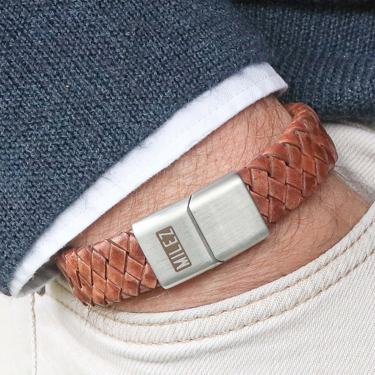 Leather men's bracelet cognac
