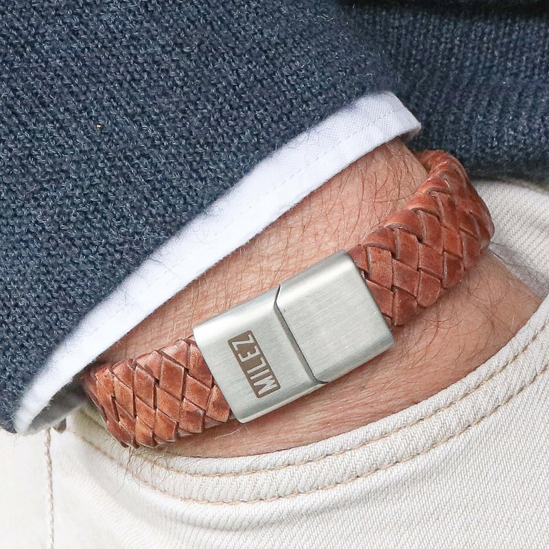 Leather men's bracelet cognac