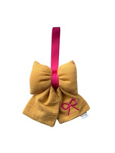 Strik Speendoekje Accessoire - Mouseline - Geel met Roze lint