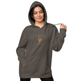 Self Love Unisex pigmentgefärbter Kapuzenpullover mit Altgold-Stickerei | Modischer Kapuzenpullover