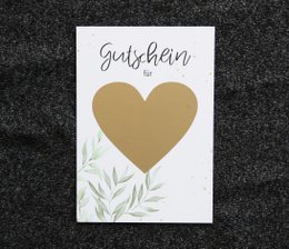 Kupon med skrabehjerte, Grønt, gaveide, giv tid, individuelt, personligt, Mors Dag, Fars Dag