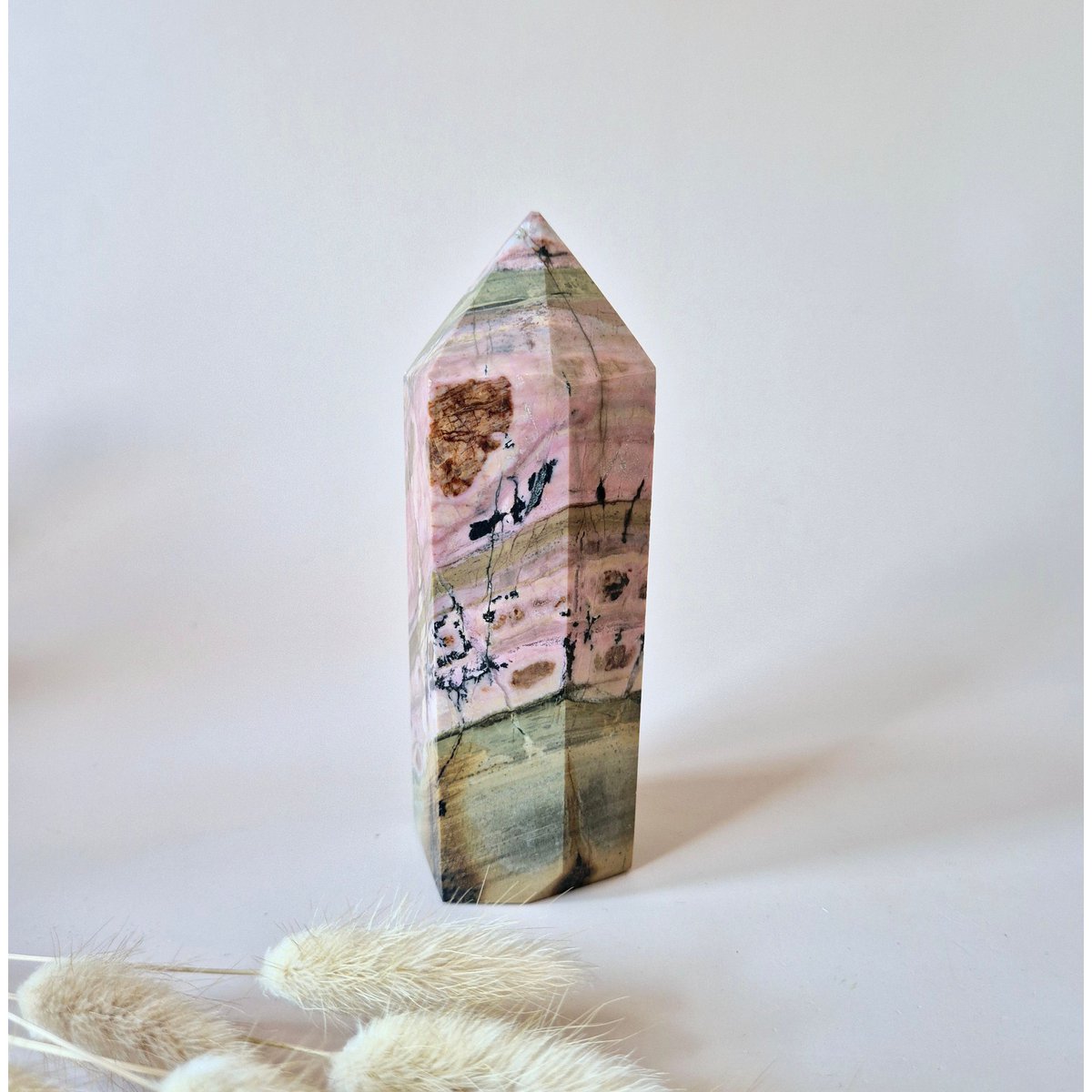 XL Rhodonite Tower - Powerful healing in Pink & Black
