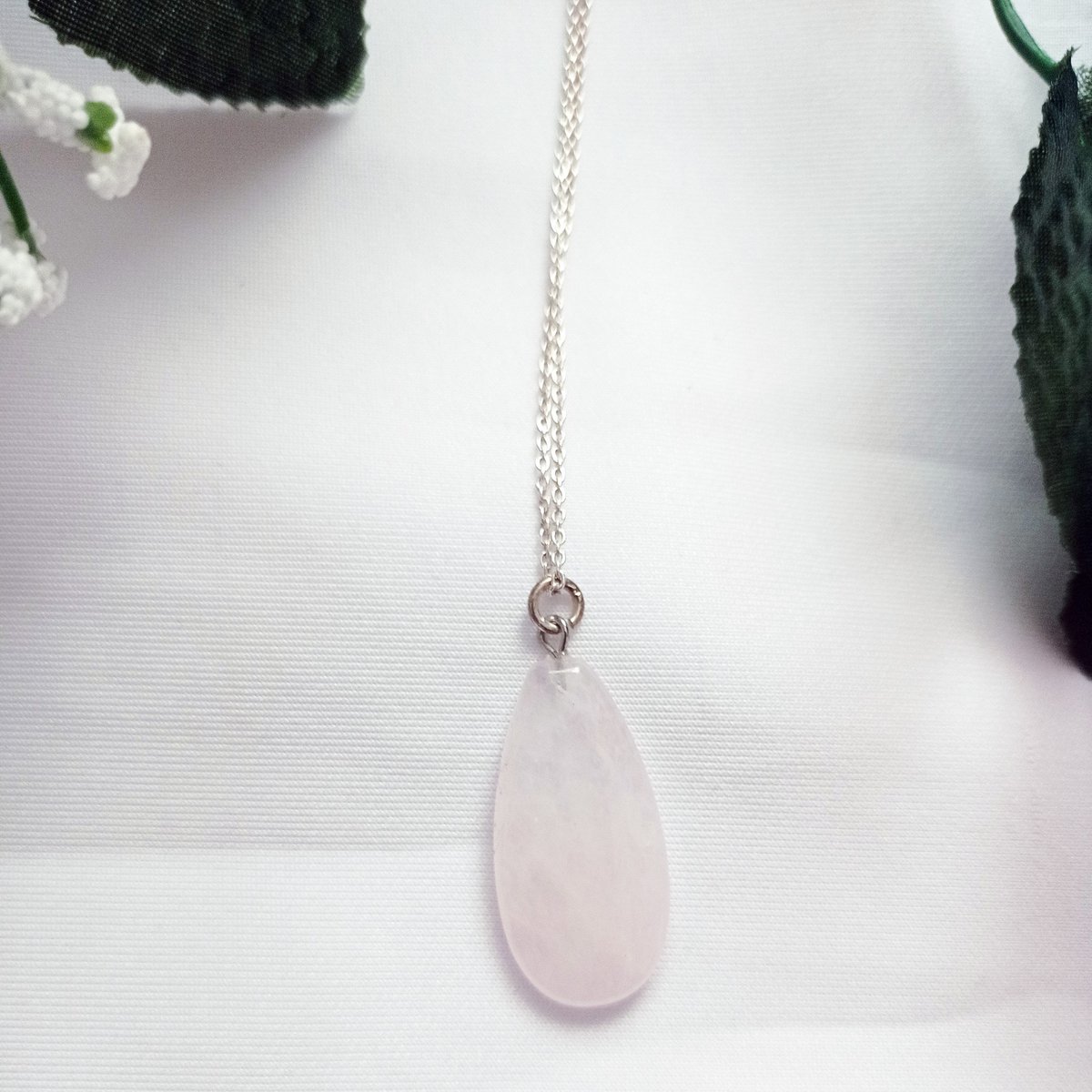 Rose Quartz Teardrop Pendant Sterling Sølv halskæde