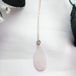 Rozenkwarts Teardrop Hanger Sterling zilveren ketting