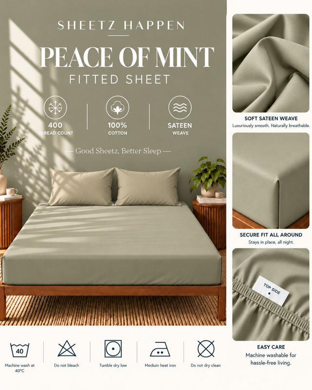 Drap-housse - Satin de coton 400 fils au pouce - Paix de menthe
