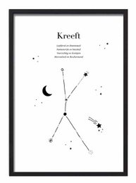 Zodiac sign poster featuring the Cancer constellation. Available in A3 and A4 sizes.
