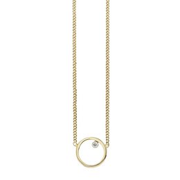 Gold-plated sterling silver necklace with a circular pendant featuring a single cubic zirconia stone. Elegant and minimalist design suitable for everyday wear.