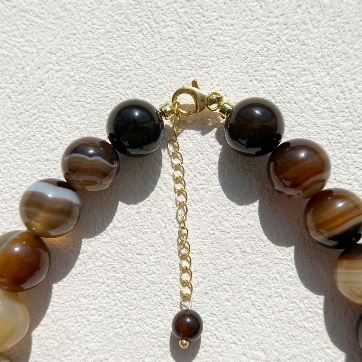 Collar de perlas y ónix latte - Joyería de piedras preciosas con cuentas de 12 mm