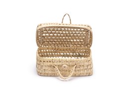 Handmade Wicker Suitcase, Palm Leaf Briefcase, Vintage Natural Fiber Basket for Children