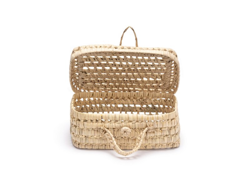 Handmade Wicker Suitcase, Palm Leaf Briefcase, Vintage Natural Fiber Basket for Children