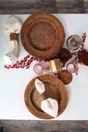 Glascoaster rattan - sæt/6 - dia 10 cm