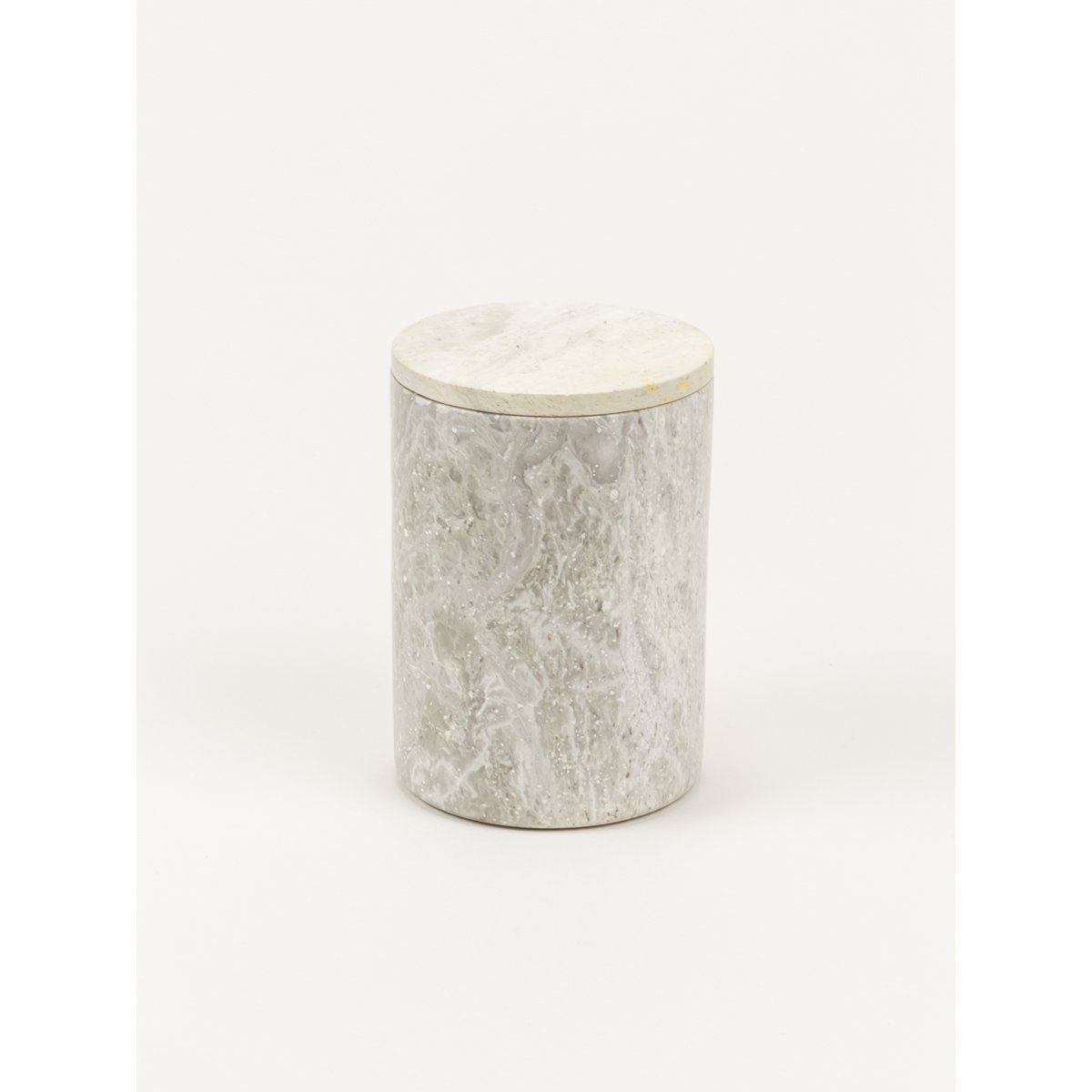 Medium cylindrical box in stone with natural stone lid