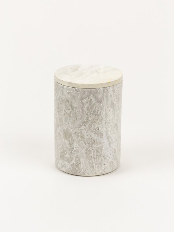 Medium cylindrical box in stone with natural stone lid