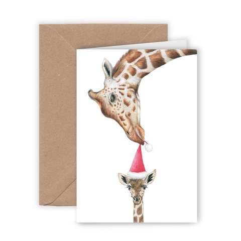 Giraffe kerstkaart, wenskaart, kerstkaart 12,3 x 17,5 cm