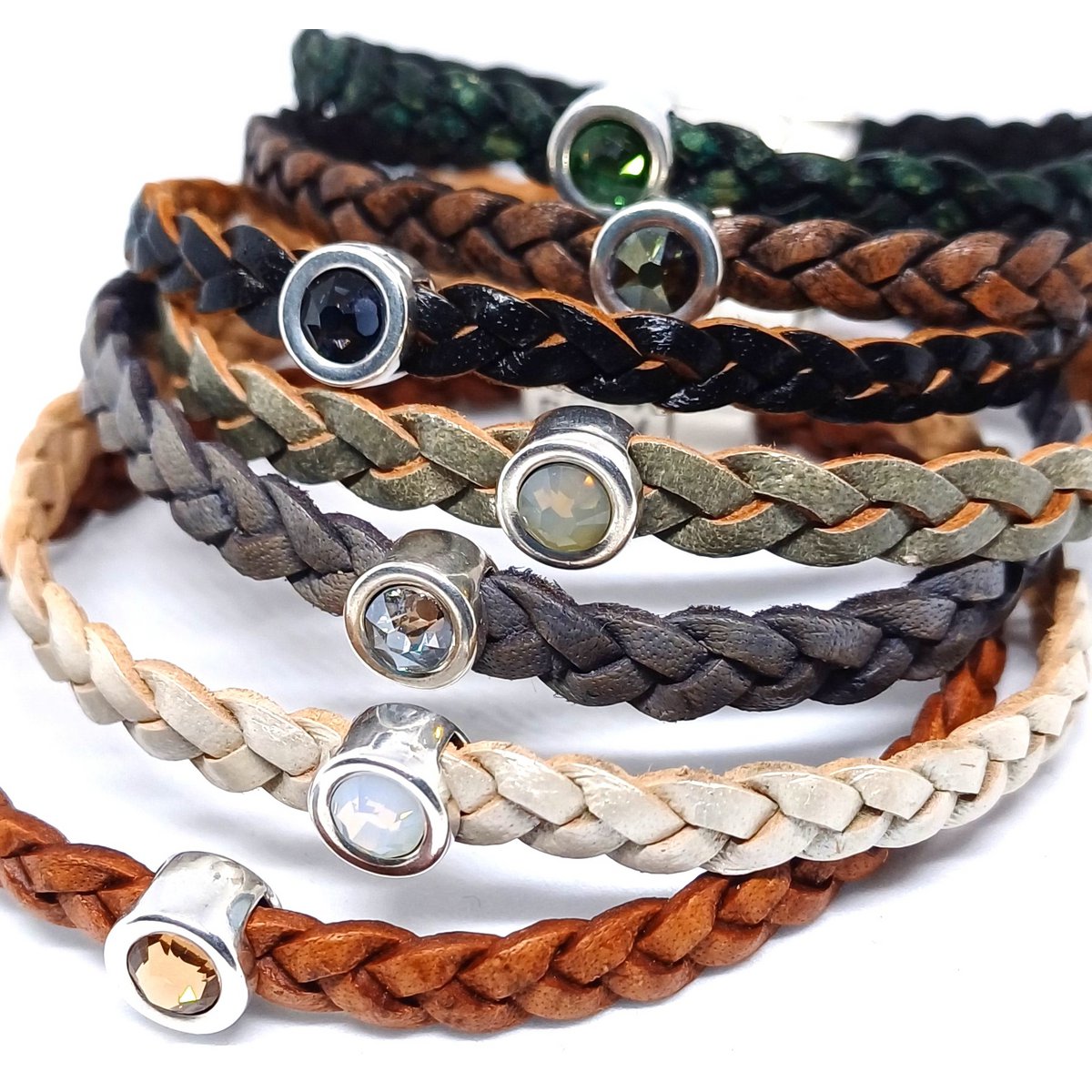 Shorty flettet læderarmbånd antik sølv