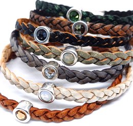 Pulsera shorty de cuero trenzado plata antigua