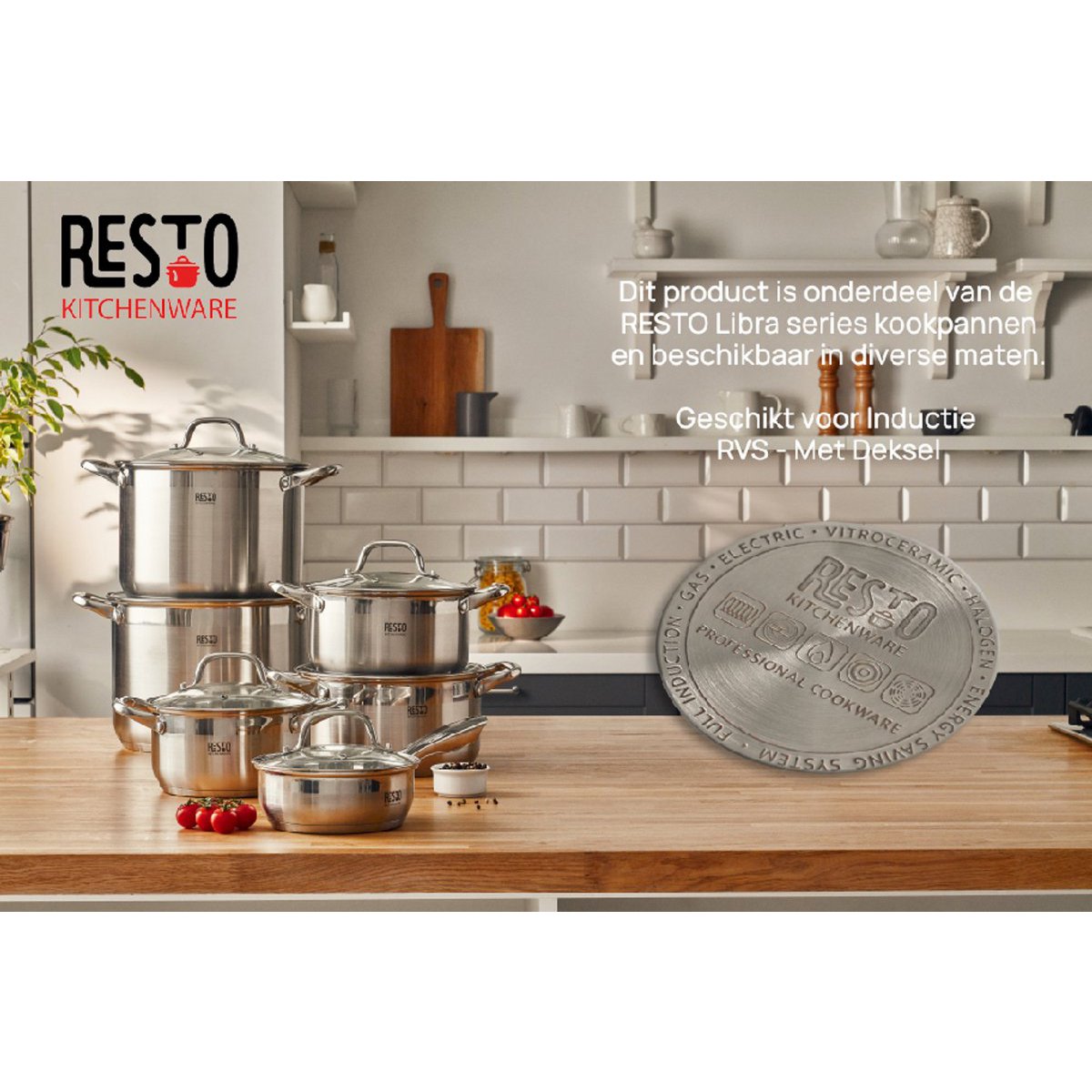 RESTO 92003 Libra Kookpan - 3.6 Liter - Rond Ø20 cm - Roestvrijstaal - Inductie Pan - Braadpan met Glazen Deksel