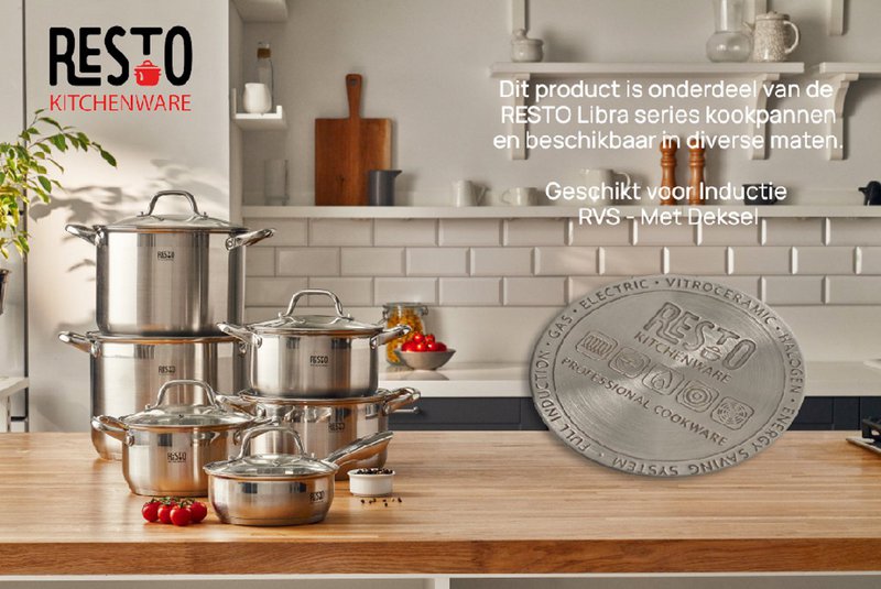 RESTO 92003 Pentola Libra - 3,6 litri - Rotonda Ø20 cm - Acciaio inossidabile - Pentola a induzione - Padella con coperchio in vetro