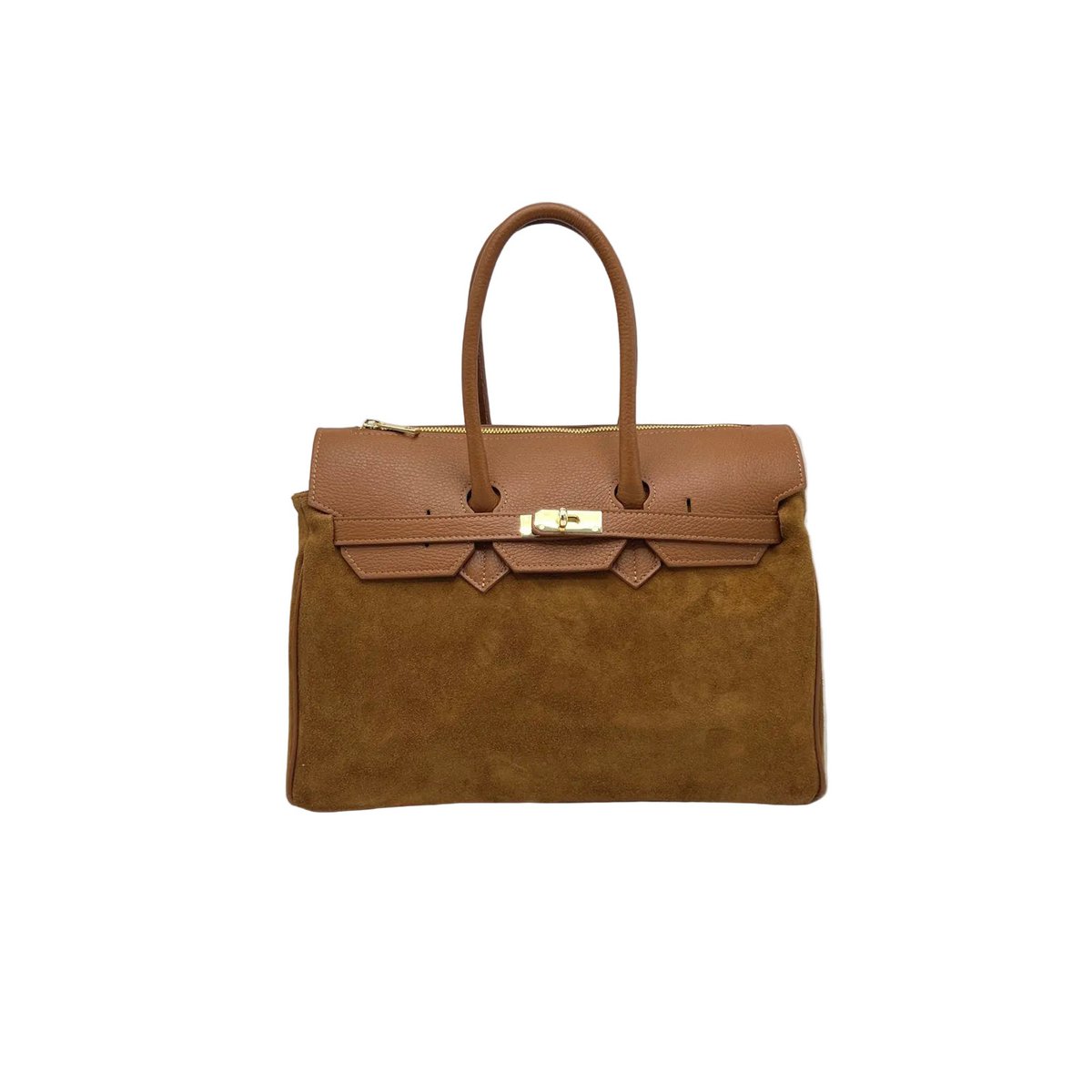 Bolso de mano en ante y piel auténtica, tamaño grande, Made in Italy, art. 112755