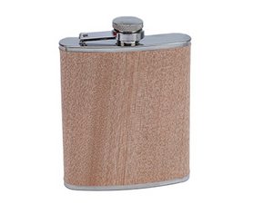 Hip flask made of metal - wood look, 200ml