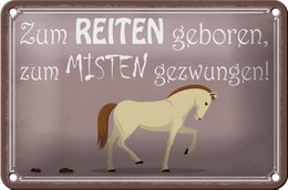 Cartel de chapa que dice 18x12cm nacido para montar a caballo decoración