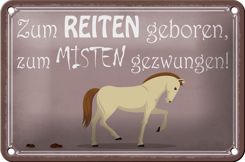 Cartel de chapa que dice 18x12cm nacido para montar a caballo decoración