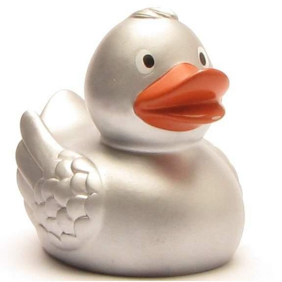 Noble rubber duck in silver 8 cm rubber duck