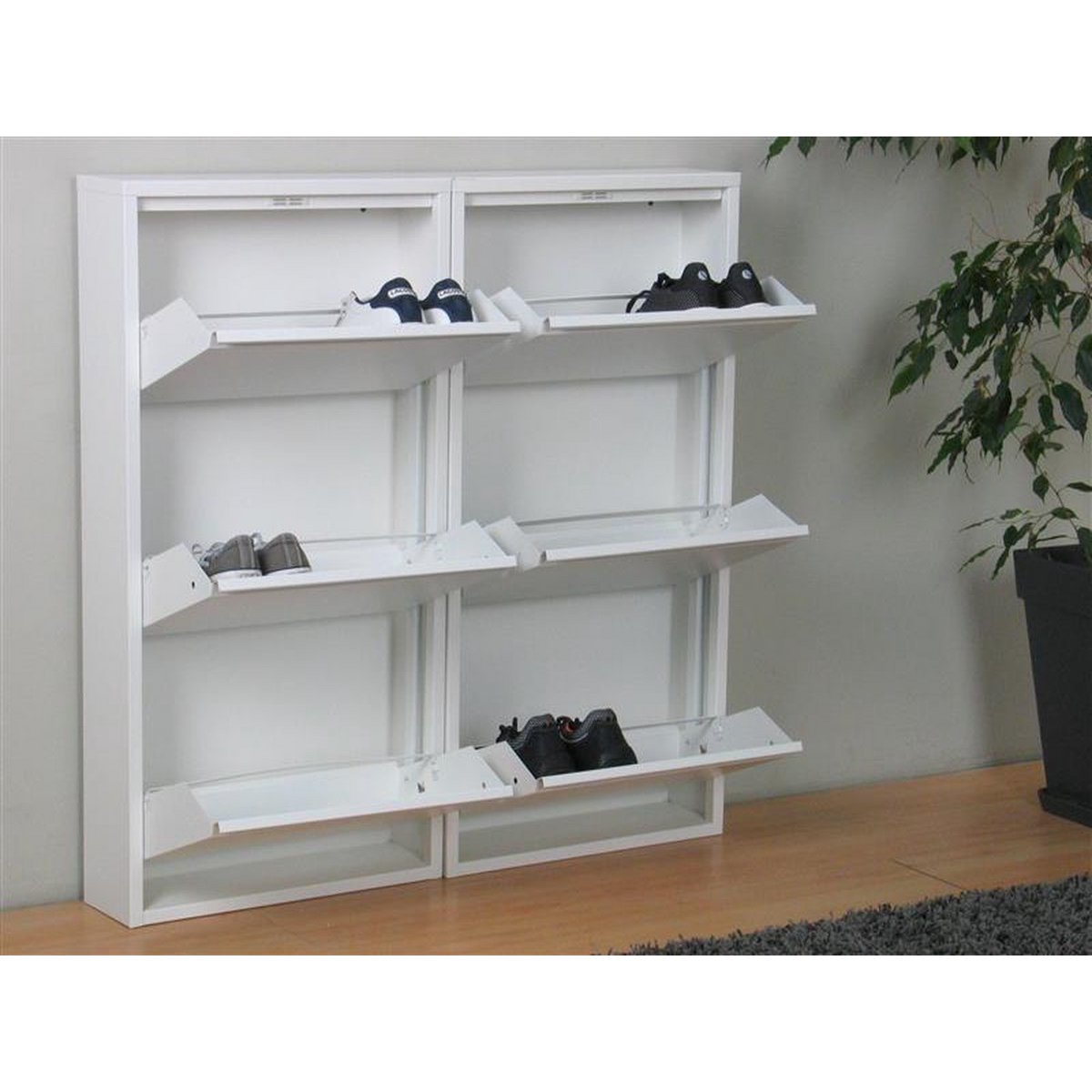 Naturn Living Meuble à chaussures en métal 6 portes - lot de 2 | 108 x 103 x 17 cm | Meuble à chaussures fonctionnel et compact pour un rangement élégant de votre collection de chaussures | Meuble à chaussures | Blanc mat