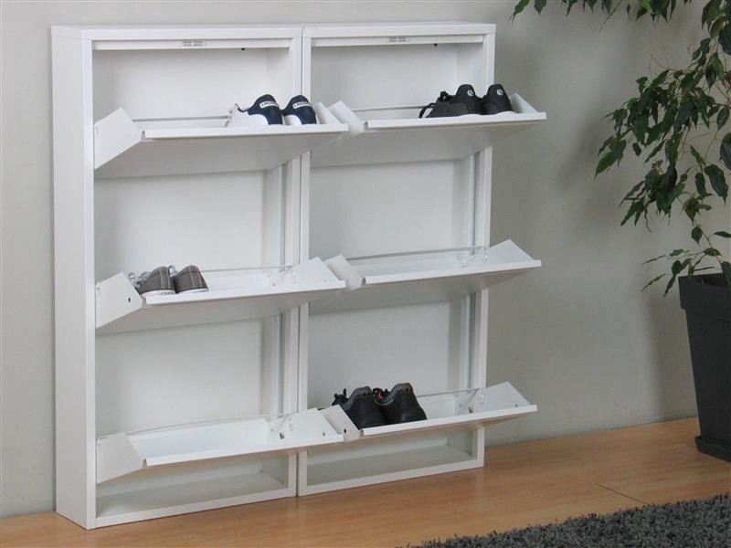 Naturn Living Metal shoe cabinet 6 - doors - set of 2 | 108 x 103 x 17 cm | Functional and compact shoe cabinet for stylish storage of your shoe collection | Shoe rack | Matte white