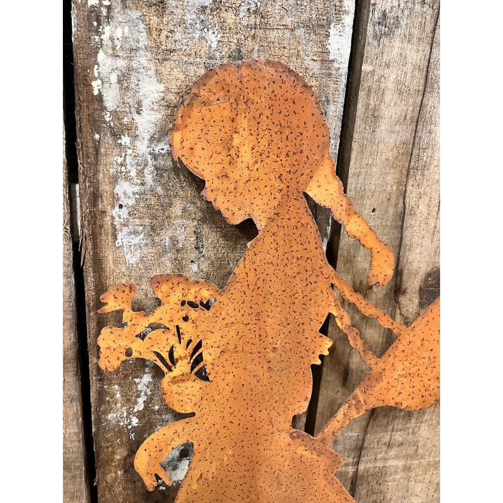 Estaca de hierro para jardín niña con flores, 25x2x61cm, 0,6kg