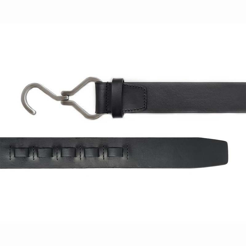 Black statement belt, Italian leather, silver hook buckle. 'Black Midnight'