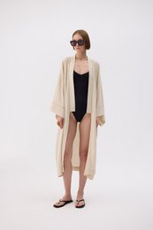  Linen natural kimono with 32% linen and 68% cotton, suitable for women's casual wear.