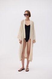 Linen natural kimono with 32% linen and 68% cotton, suitable for women's casual wear.
