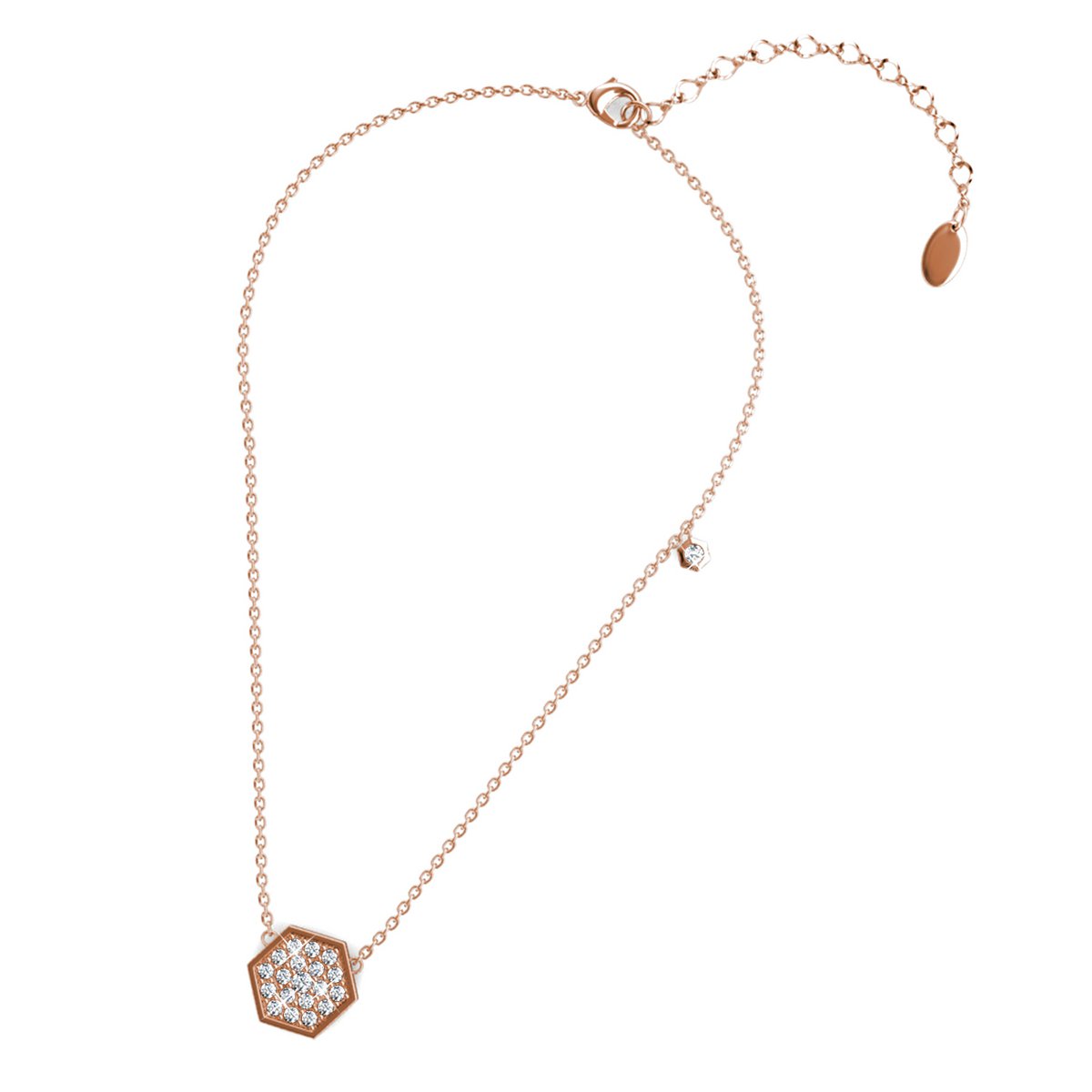 Sechseckige Anhänger – Roségold und Kristall