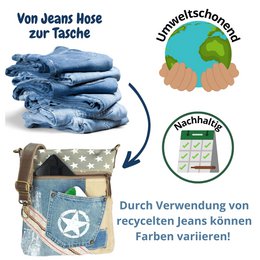 Sunsa women's shoulder bag. Sustainable bag made from recycled jeans & canvas. Vintage vegan shoulder bag. Small crossover bag
