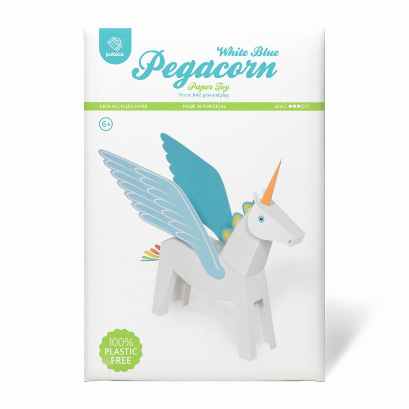 White & Blue Pegacorn Paper Toy