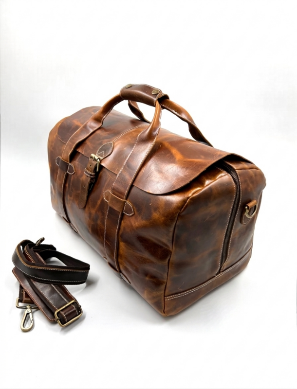Håndlavet "Crazy Horse" læder rejsetaske – Artisan Vintage Weekender med Aged Patina Effekt