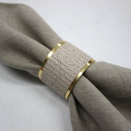 Rings de servilleta 4-ER Set Brass Beige Synthetic Leather Estampado