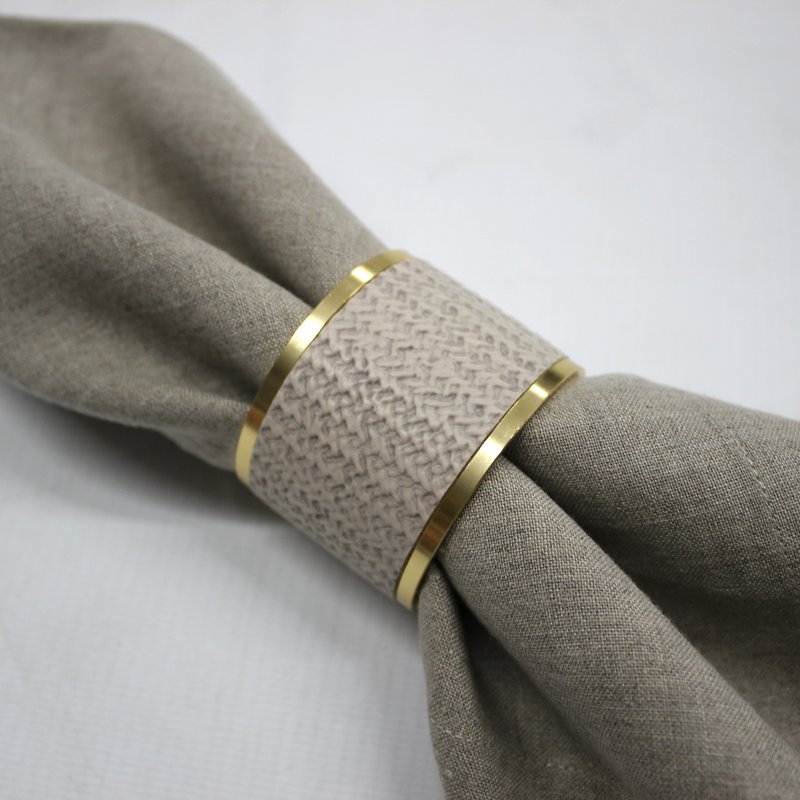 Rings de servilleta 4-ER Set Brass Beige Synthetic Leather Estampado