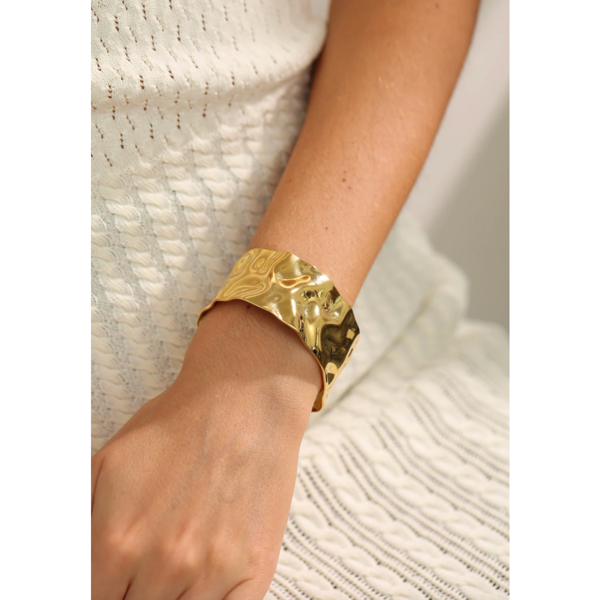 August - Hammered Wide Cuff Bracelet