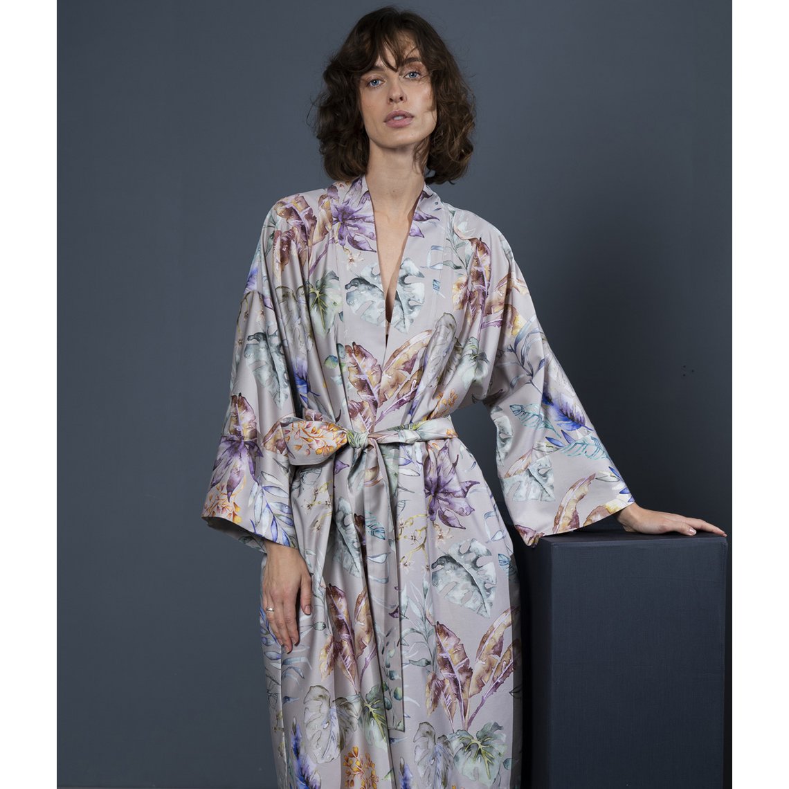 Badekåbe Kimono Flora Costera Mandel