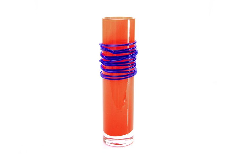 Red Vase with Blue Spiral - height 24 cm - glass
