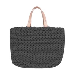 Knitting basket with leather handle - 30cm x 30cm x 30cm - round