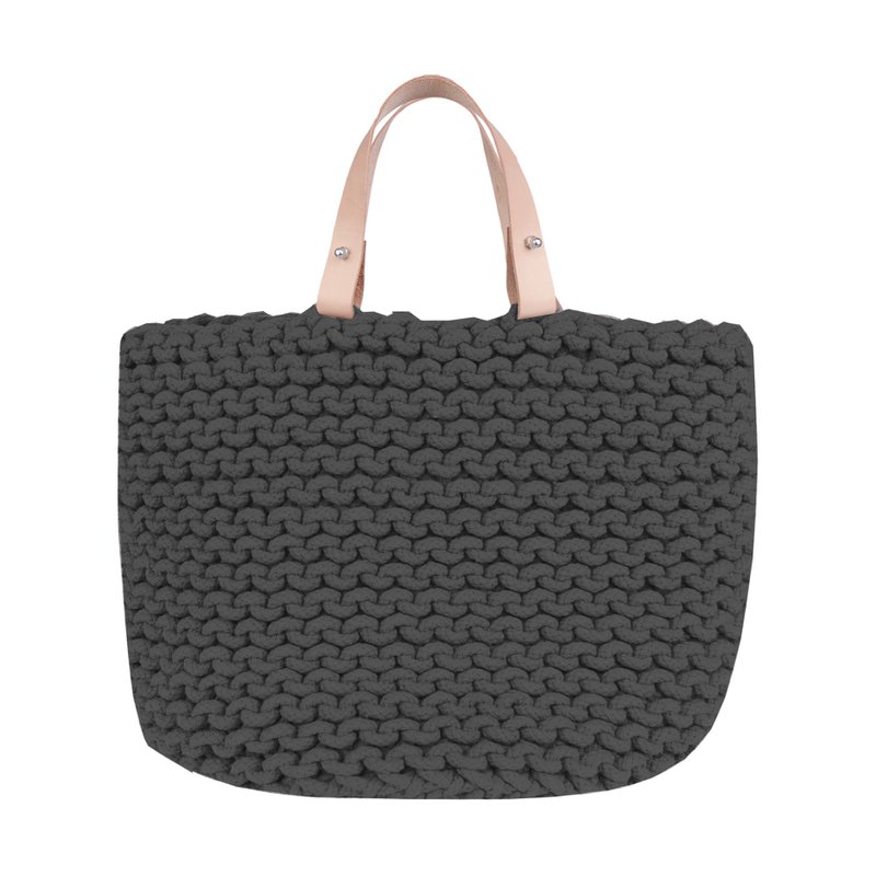 Strickkorb mit Lederhenkel - 30cm x 30cm x 30cm - rund