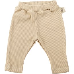Beige baby pants with a ribbed texture and a comfortable elastic waistband. Available in sizes 50, 56, 62, 68, 74, and 80.