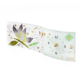 Haved rectangular table clock, in Murano glass, gift idea, favors, floral decoration cm.30 cm